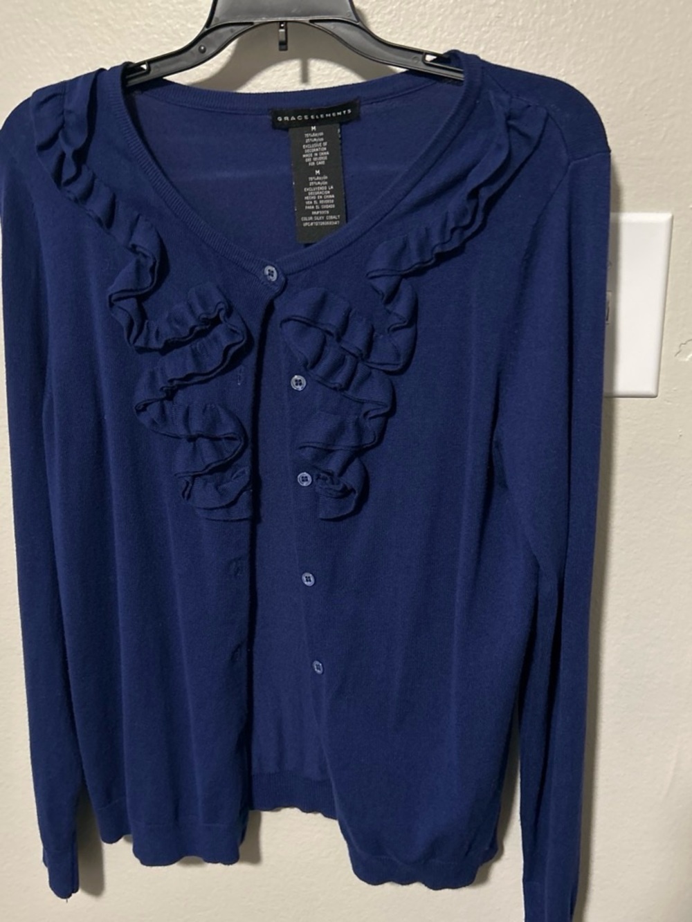 Grace Elements Deep Navy Ruffle-Front Button Cardigan